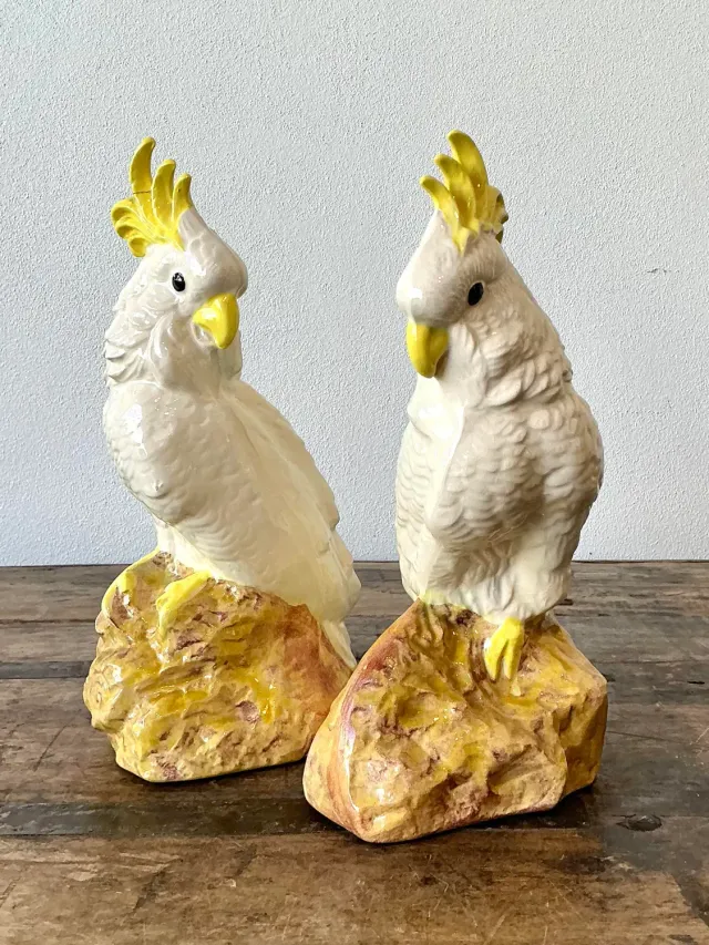 Vintage Glazed Ceramic Cockatoos - A Pair — additional photo 4