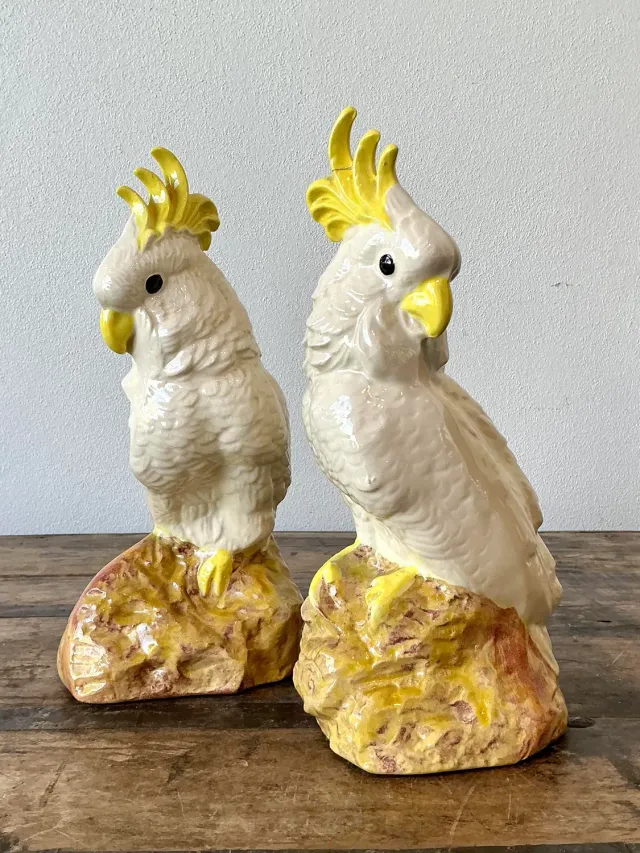Vintage Glazed Ceramic Cockatoos - A Pair — additional photo 6