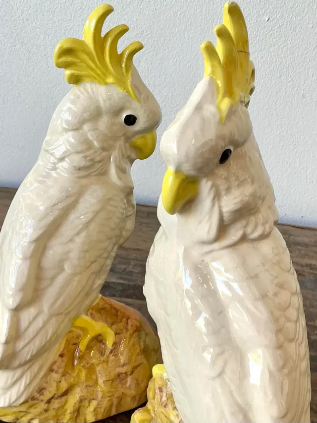 Vintage Glazed Ceramic Cockatoos - A Pair — additional photo 8