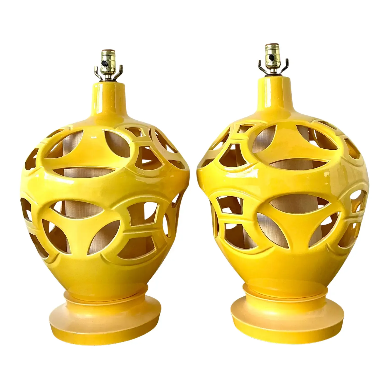 Vintage Glazed Ceramic Cutout Lamps - A Pair