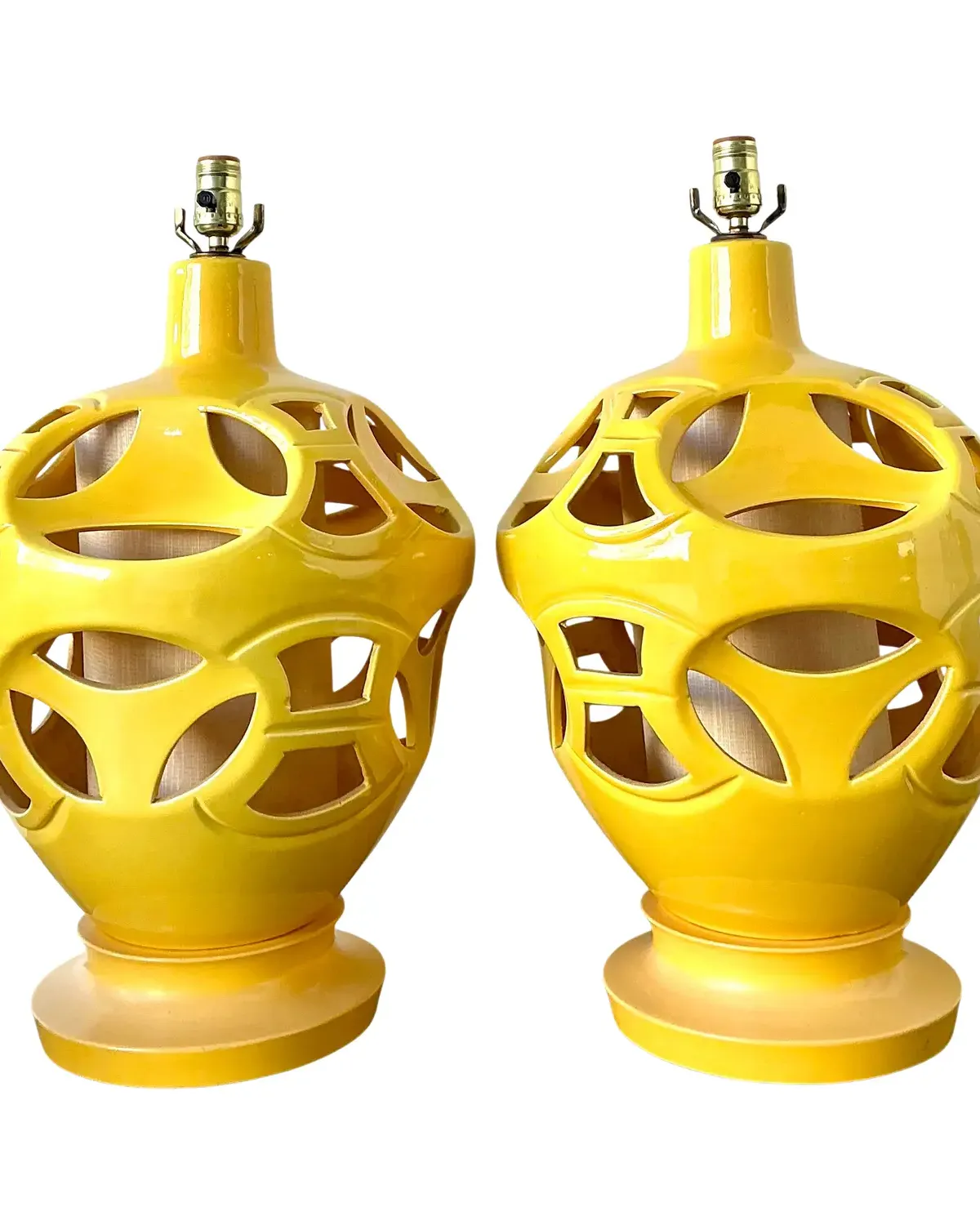 Vintage Glazed Ceramic Cutout Lamps - A Pair