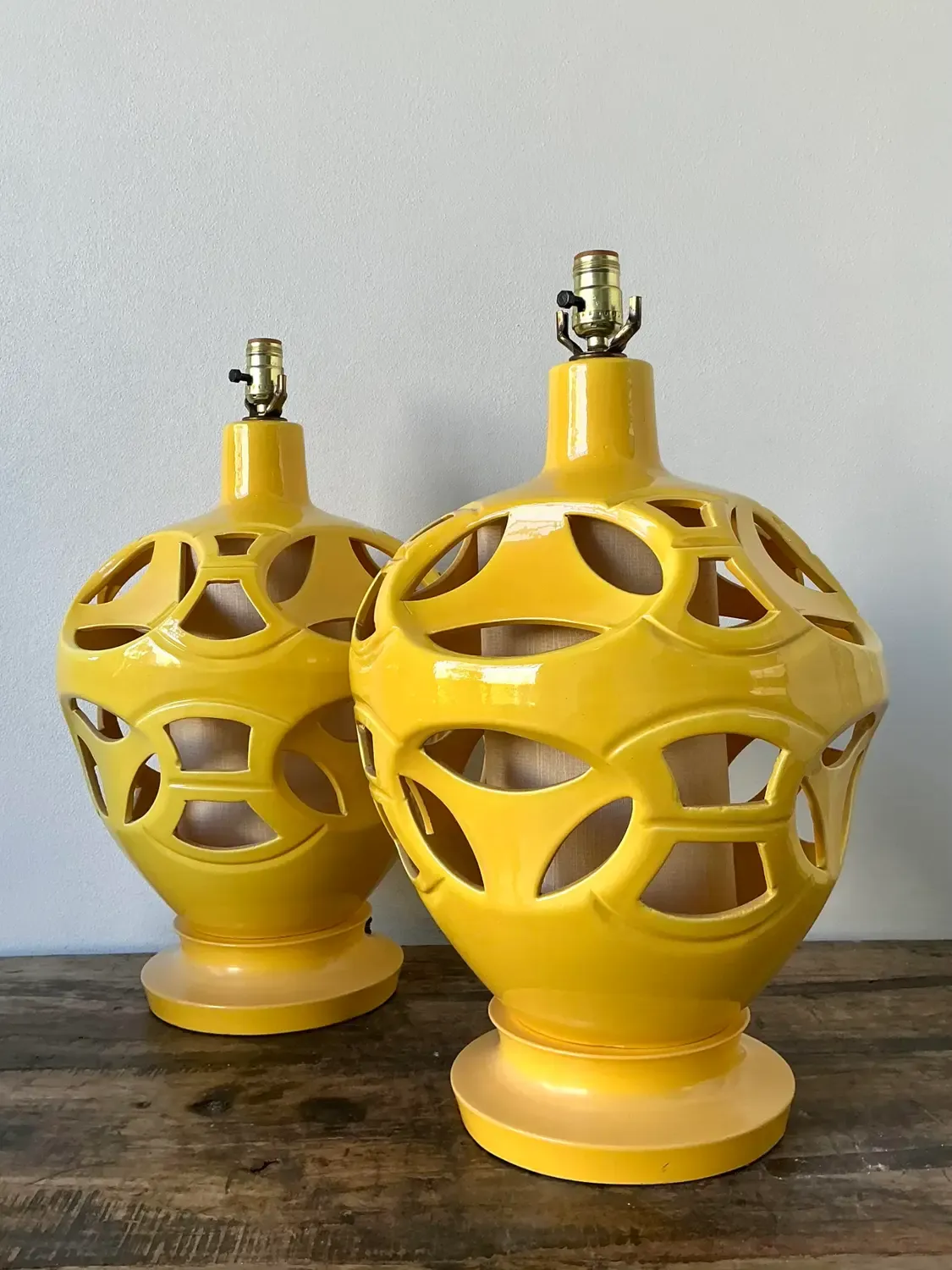 Vintage Glazed Ceramic Cutout Lamps - A Pair — additional photo 1