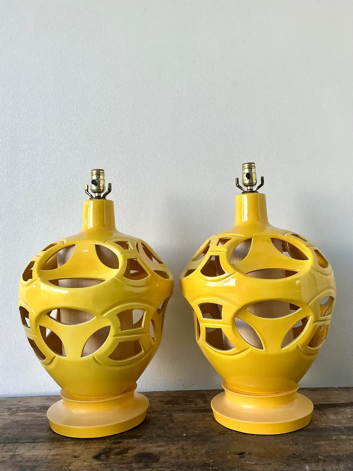 Vintage Glazed Ceramic Cutout Lamps - A Pair — additional photo 2
