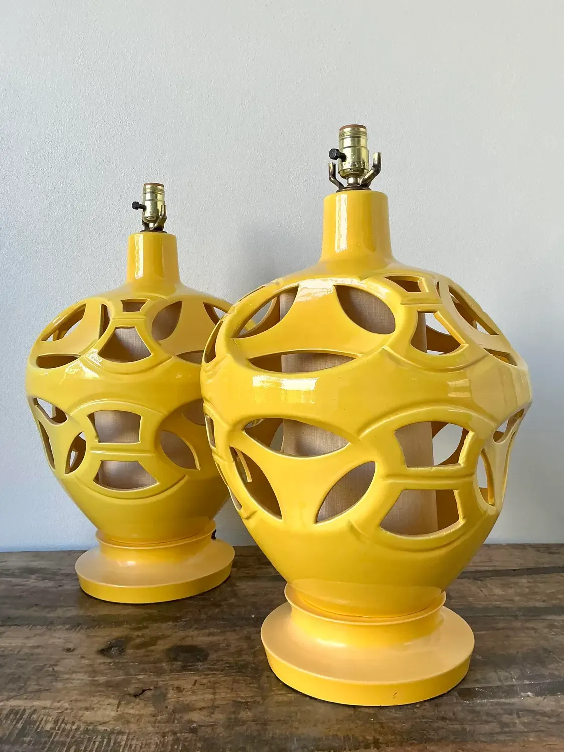 Vintage Glazed Ceramic Cutout Lamps - A Pair — additional photo 3