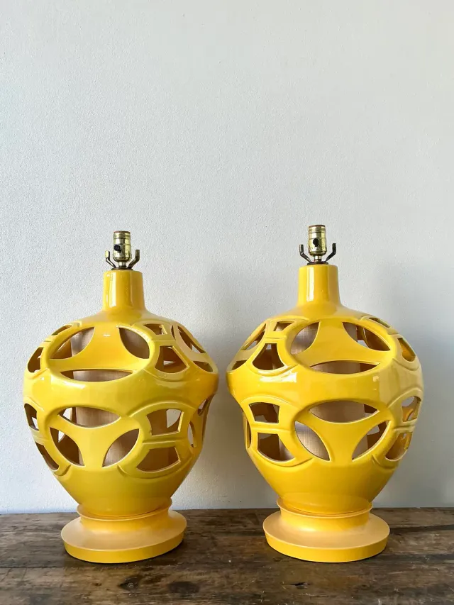 Vintage Glazed Ceramic Cutout Lamps - A Pair — additional photo 6