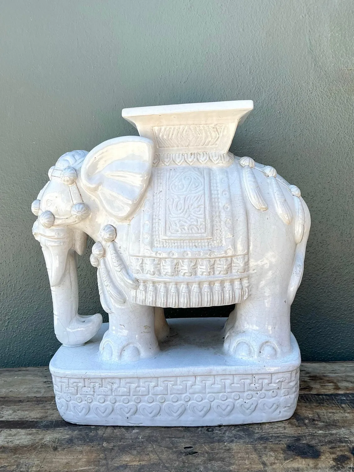 Vintage Glazed Ceramic Elephant Low Stool — additional photo 2