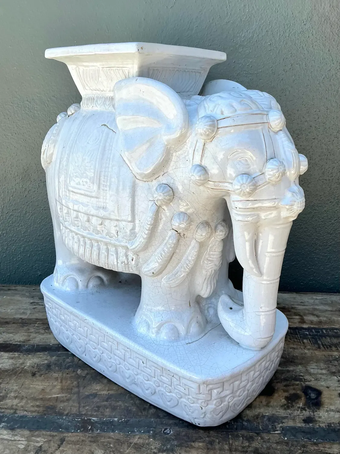 Vintage Glazed Ceramic Elephant Low Stool — additional photo 3