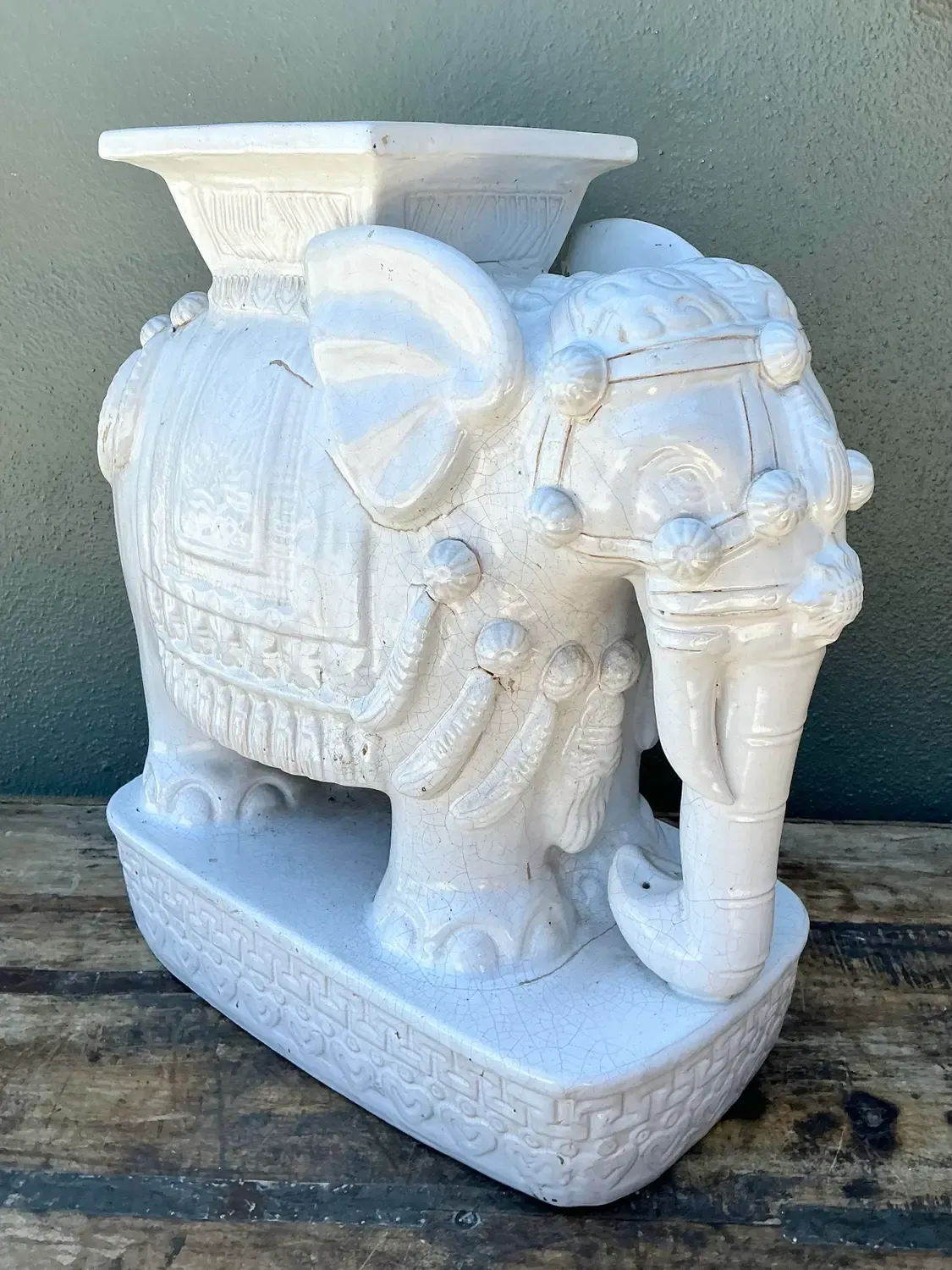Vintage Glazed Ceramic Elephant Low Stool — additional photo 4