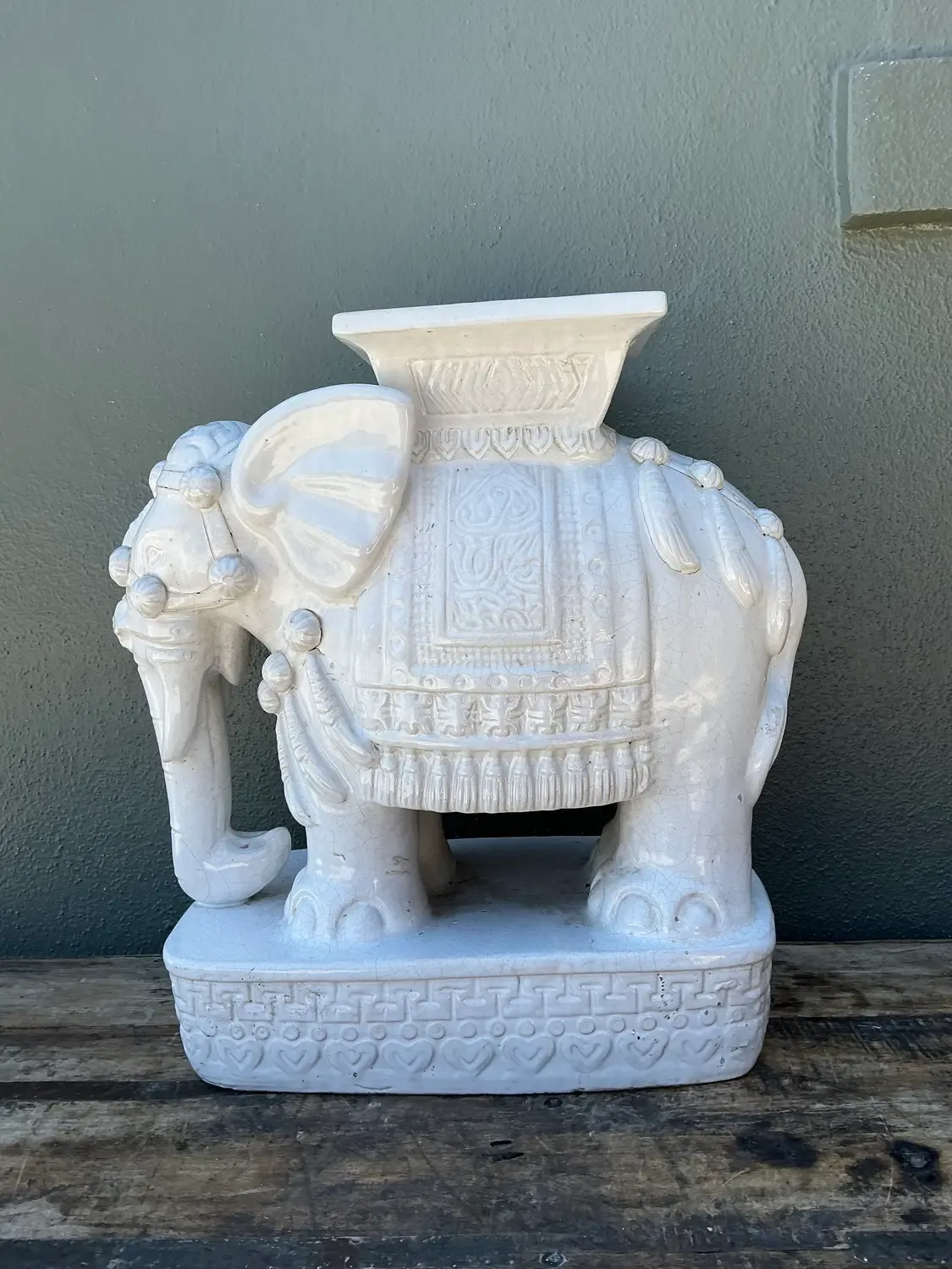 Vintage Glazed Ceramic Elephant Low Stool — additional photo 6