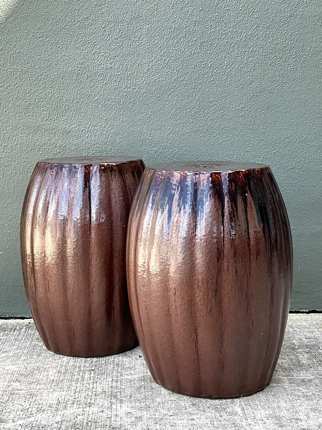 Vintage Glazed Ceramic Glazed Low Stools - A Pair — additional photo 2