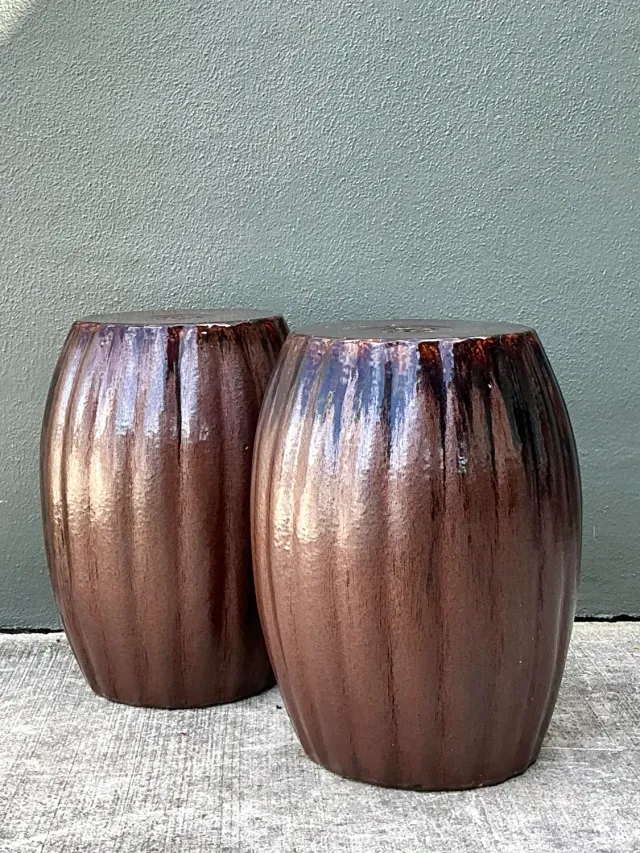 Vintage Glazed Ceramic Glazed Low Stools - A Pair — additional photo 2