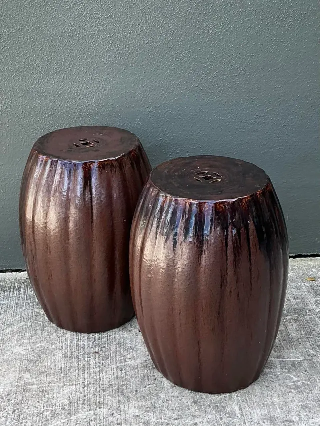 Vintage Glazed Ceramic Glazed Low Stools - A Pair — additional photo 4
