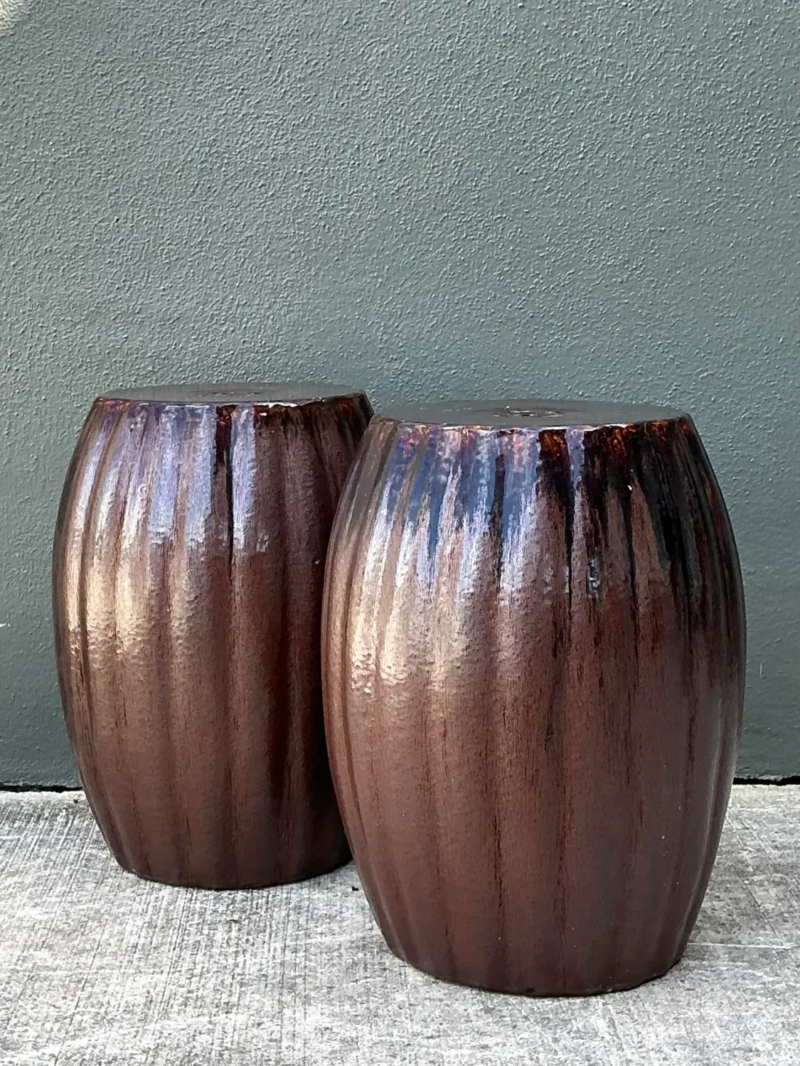 Vintage Glazed Ceramic Glazed Low Stools - A Pair — additional photo 6