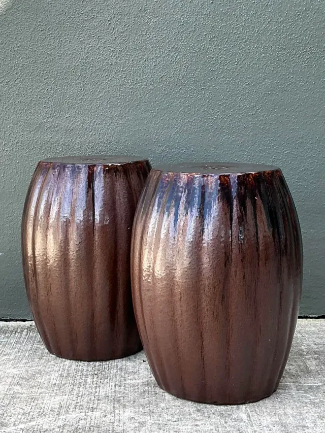 Vintage Glazed Ceramic Glazed Low Stools - A Pair — additional photo 6