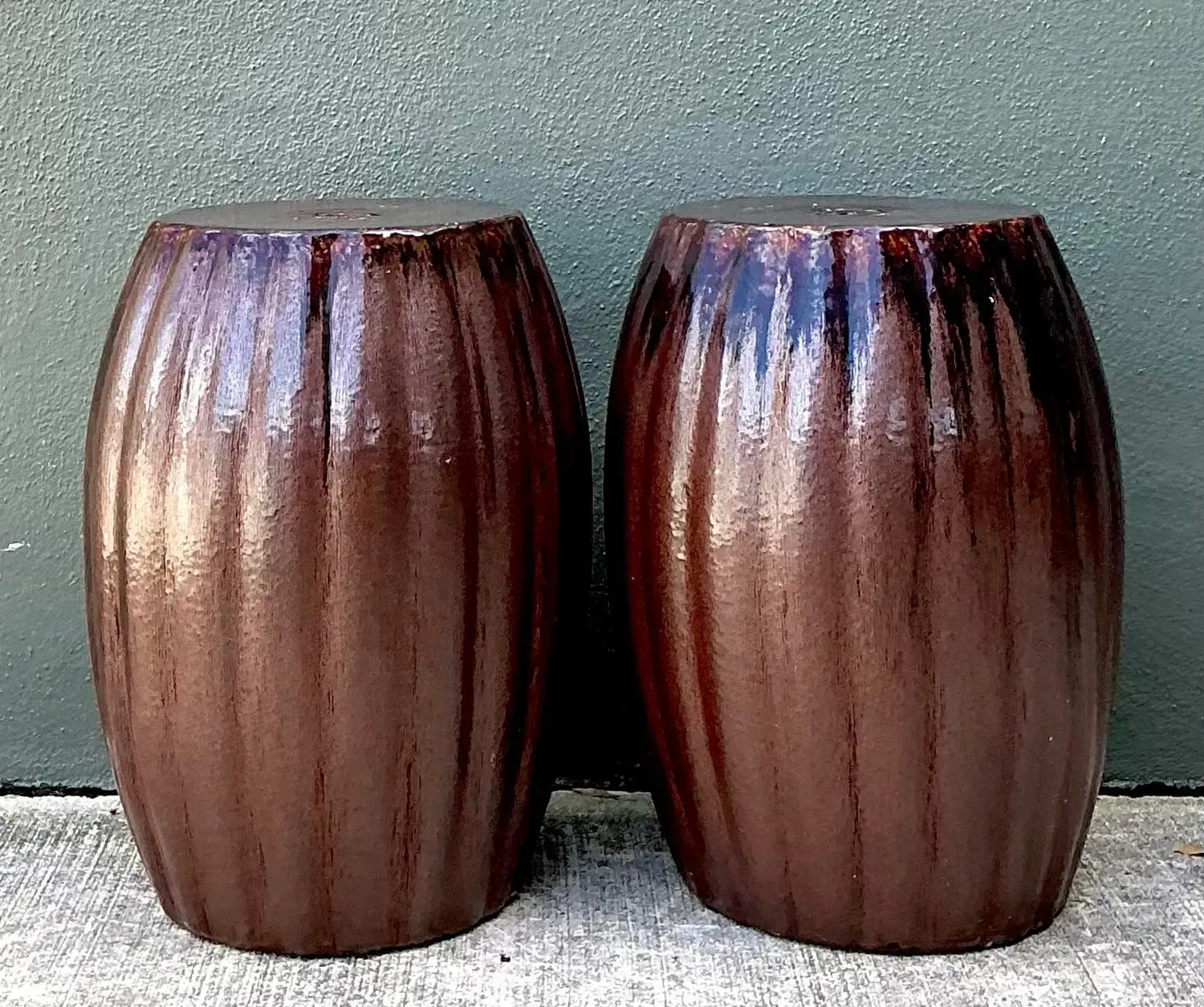Vintage Glazed Ceramic Glazed Low Stools - A Pair — additional photo 7