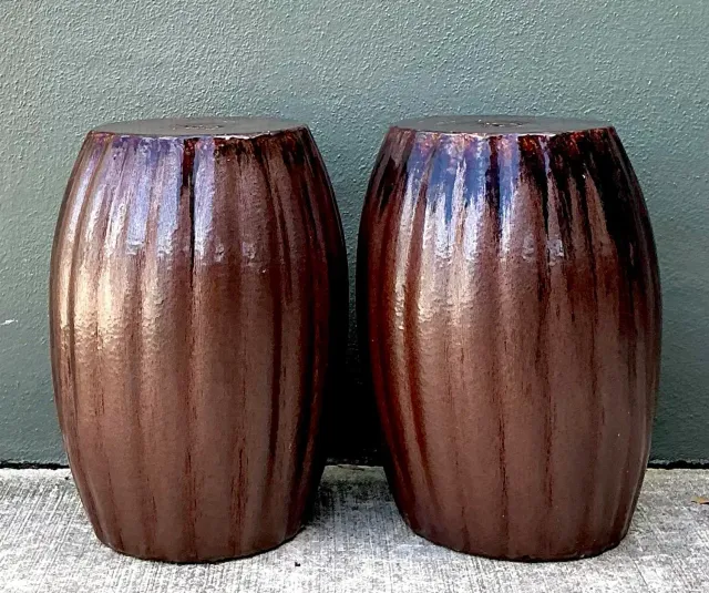 Vintage Glazed Ceramic Glazed Low Stools - A Pair — additional photo 7