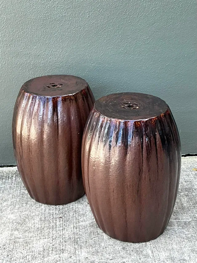 Vintage Glazed Ceramic Glazed Low Stools - A Pair — additional photo 8