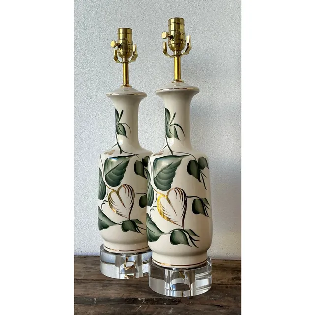 Vintage Glazed Ceramic Ivy Lamps - A Pair — additional photo 4