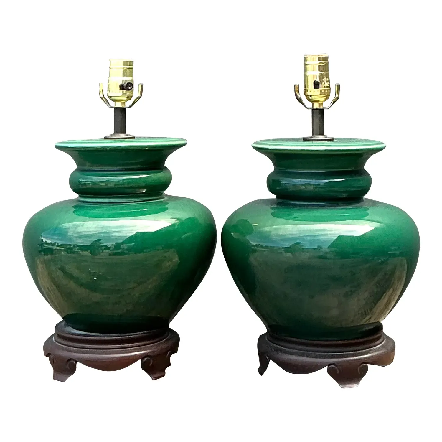 Vintage Glazed Ceramic Lamps - A Pair