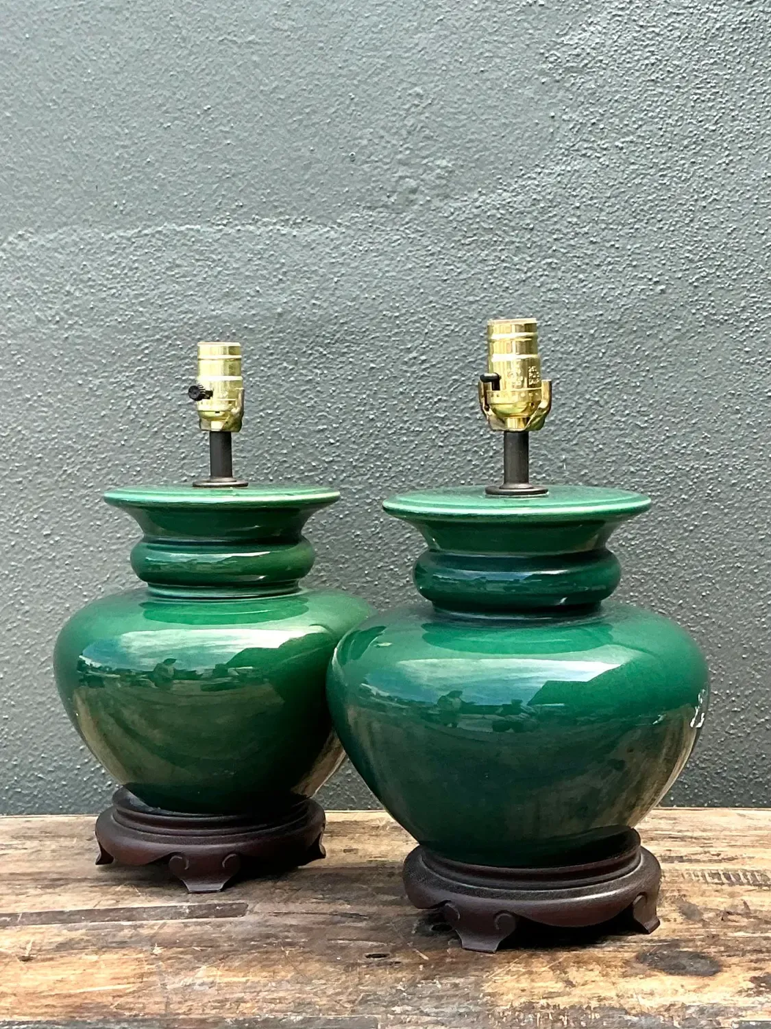 Vintage Glazed Ceramic Lamps - A Pair — additional photo 2