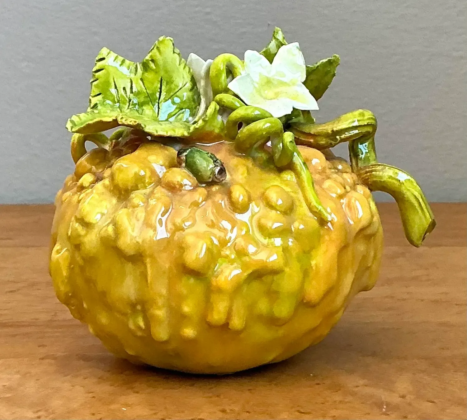 Vintage Glazed Ceramic Lemon With Blossom — additional photo 1