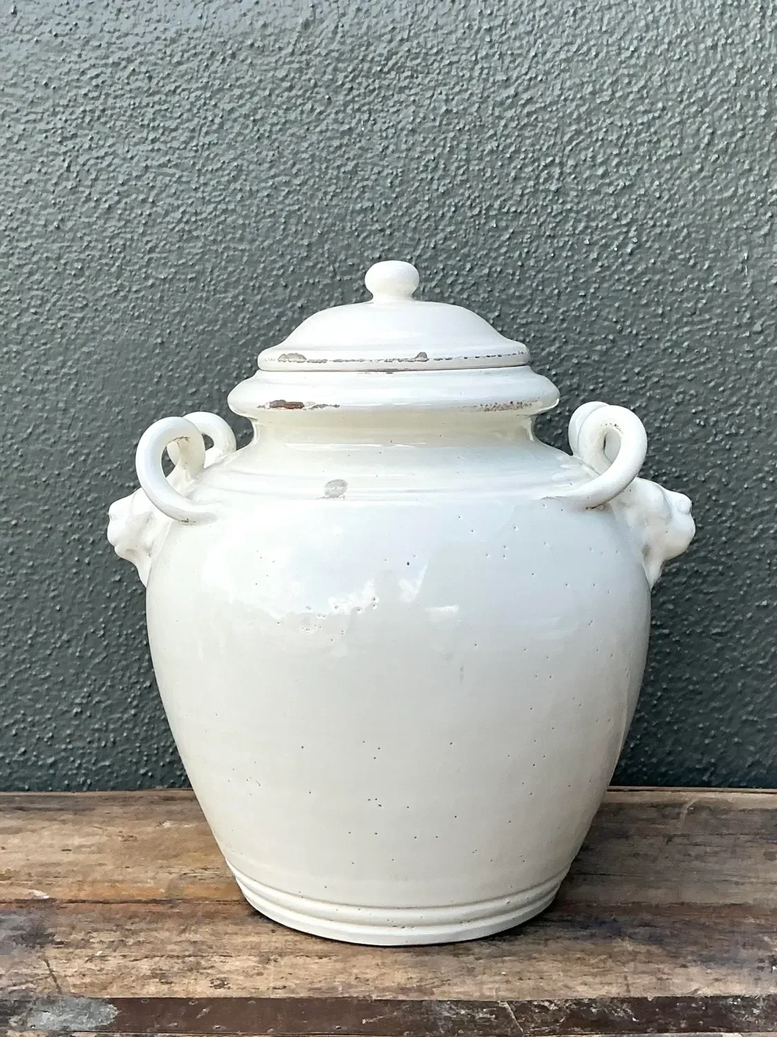 Vintage Glazed Ceramic Lidded Urn - Ceramic, 10W x 10.75H — additional photo 1