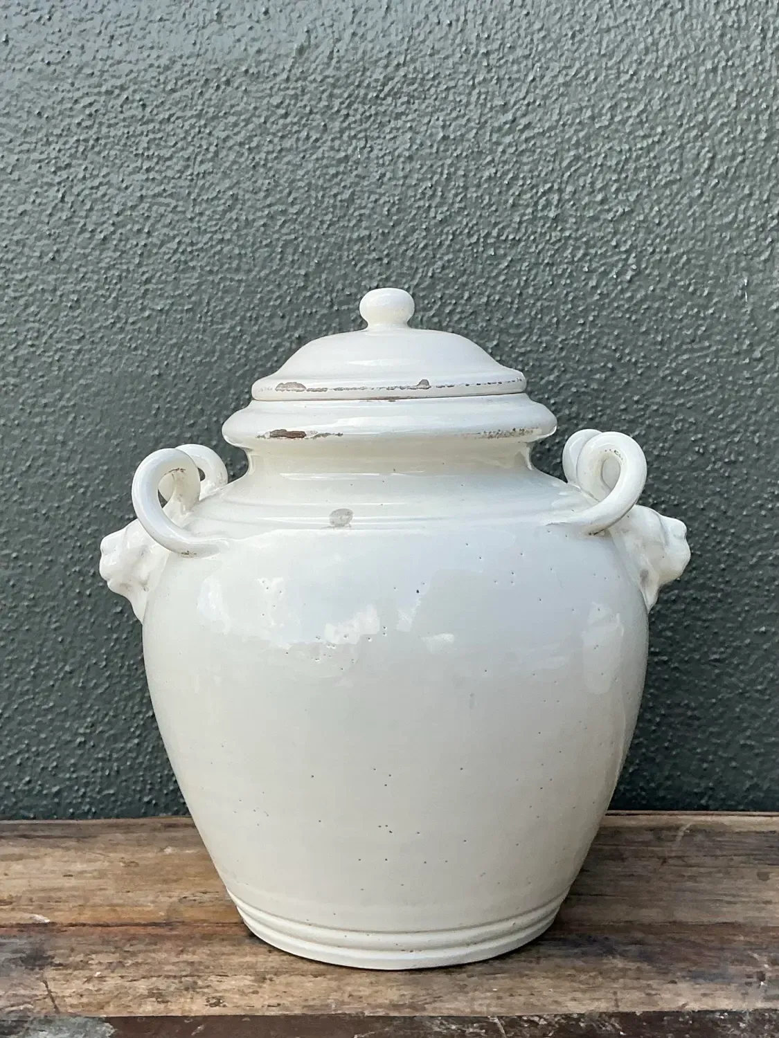 Vintage Glazed Ceramic Lidded Urn - Ceramic, 10W x 10.75H — additional photo 2