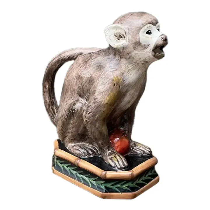 Vintage Glazed Ceramic Monkey Pitcher — additional photo 1