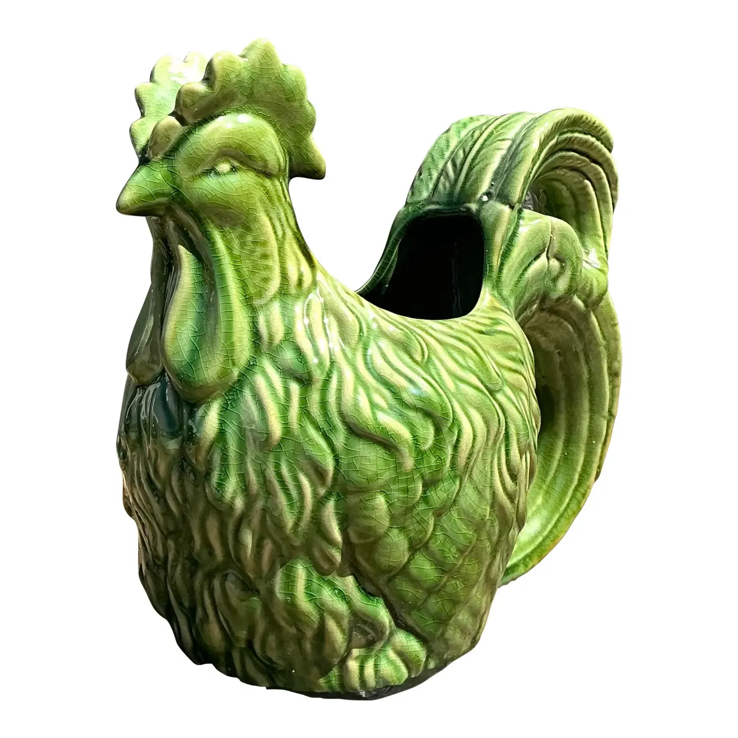 Vintage Glazed Ceramic Rooster Cache Pot — additional photo 1