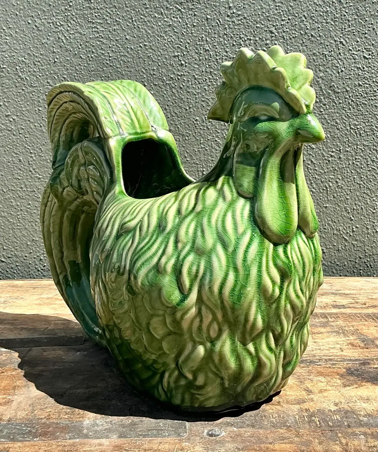 Vintage Glazed Ceramic Rooster Cache Pot — additional photo 2