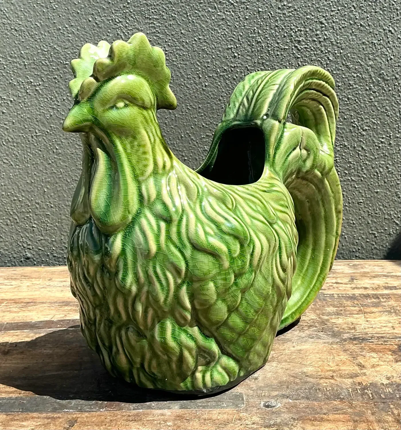 Vintage Glazed Ceramic Rooster Cache Pot — additional photo 3