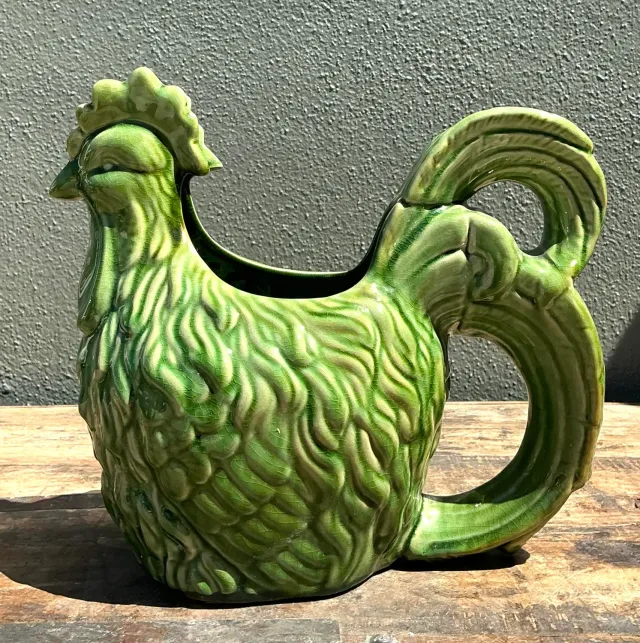 Vintage Glazed Ceramic Rooster Cache Pot — additional photo 4