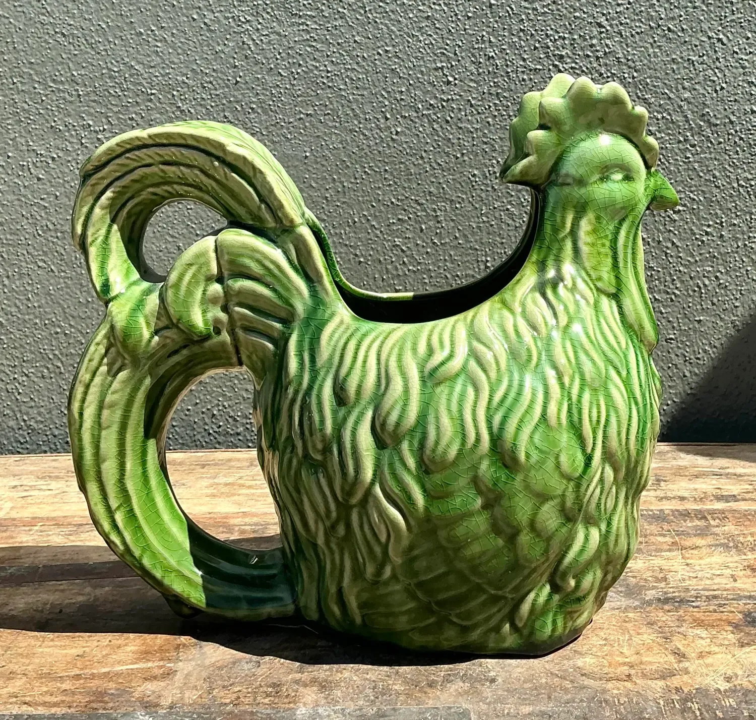Vintage Glazed Ceramic Rooster Cache Pot — additional photo 5