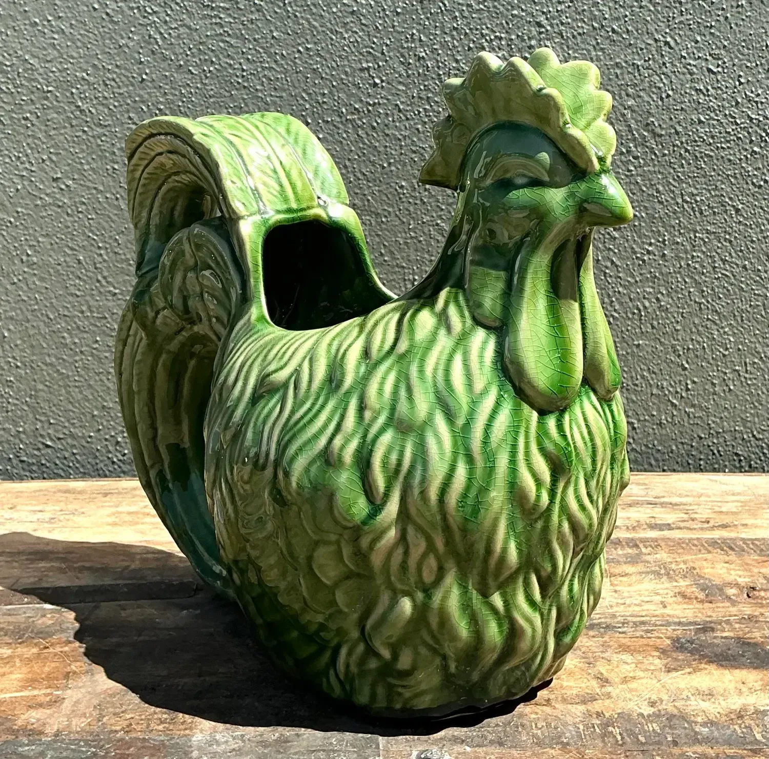 Vintage Glazed Ceramic Rooster Cache Pot — additional photo 7