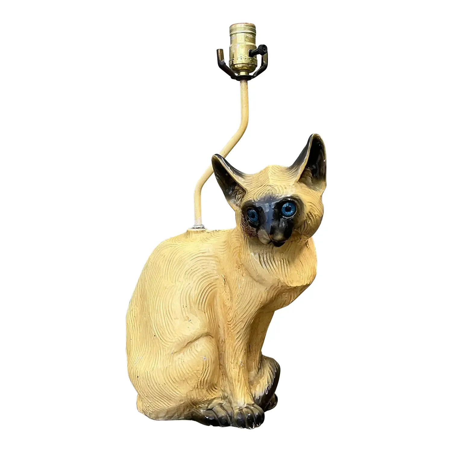 Vintage Glazed Ceramic Siamese Cat Lamp