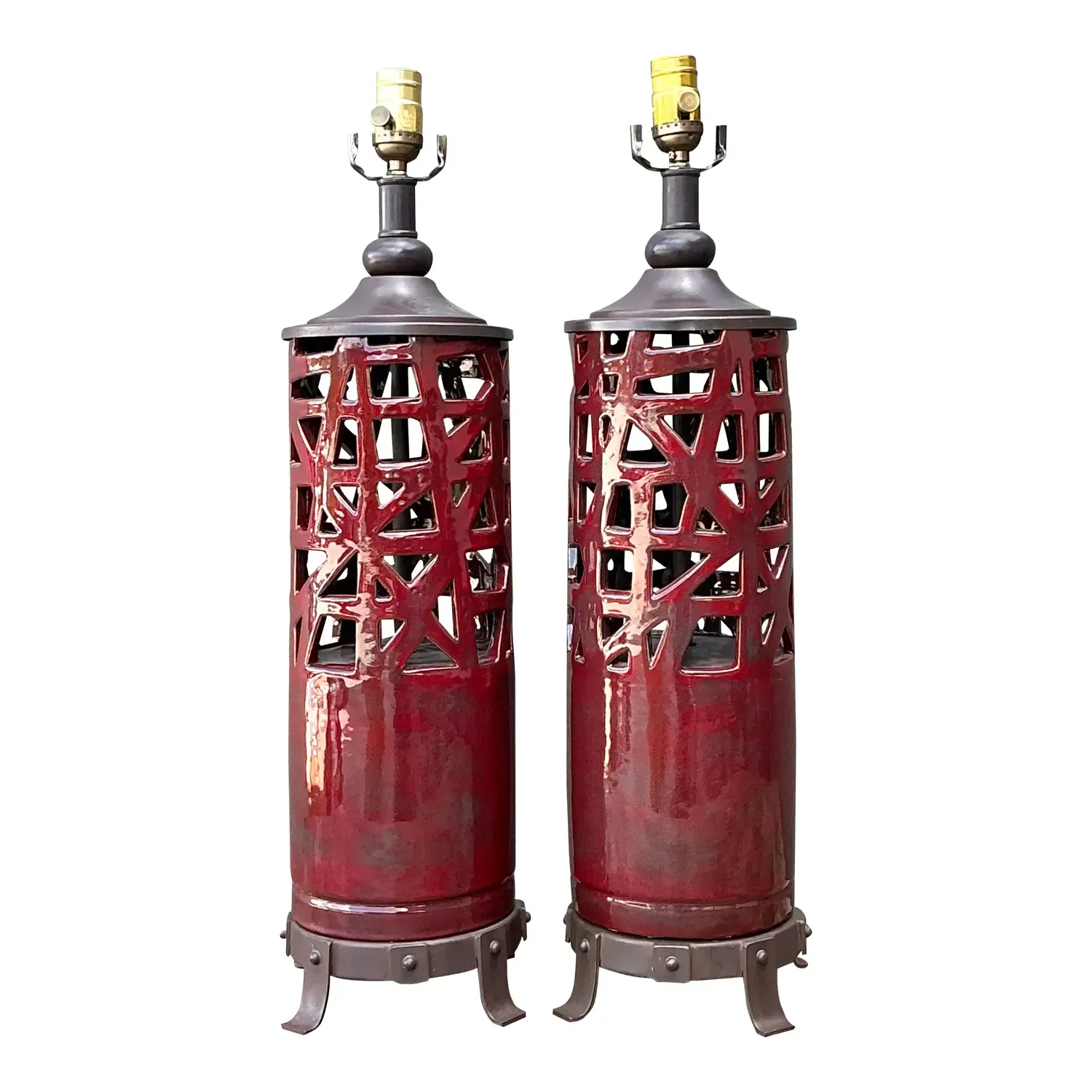 Vintage Glazed Ceramic Table Lamps - A Pair