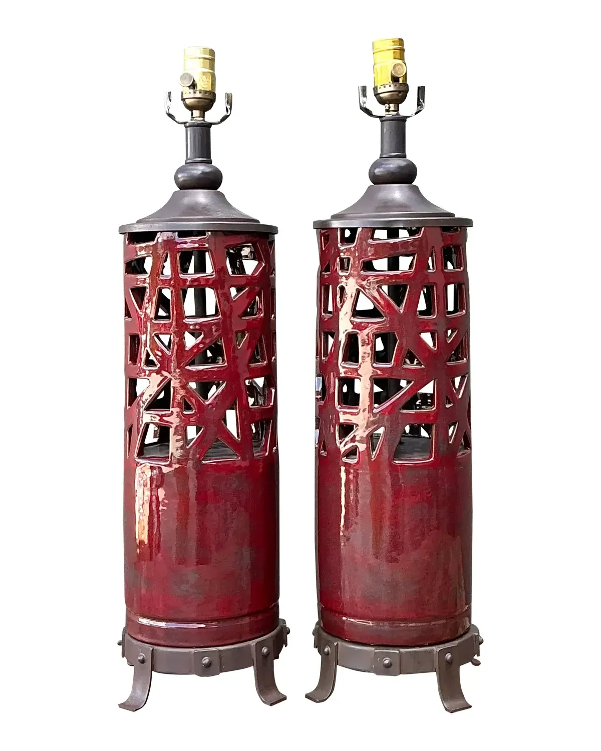 Vintage Glazed Ceramic Table Lamps - A Pair