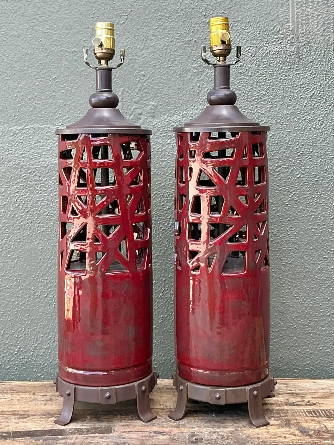 Vintage Glazed Ceramic Table Lamps - A Pair — additional photo 4