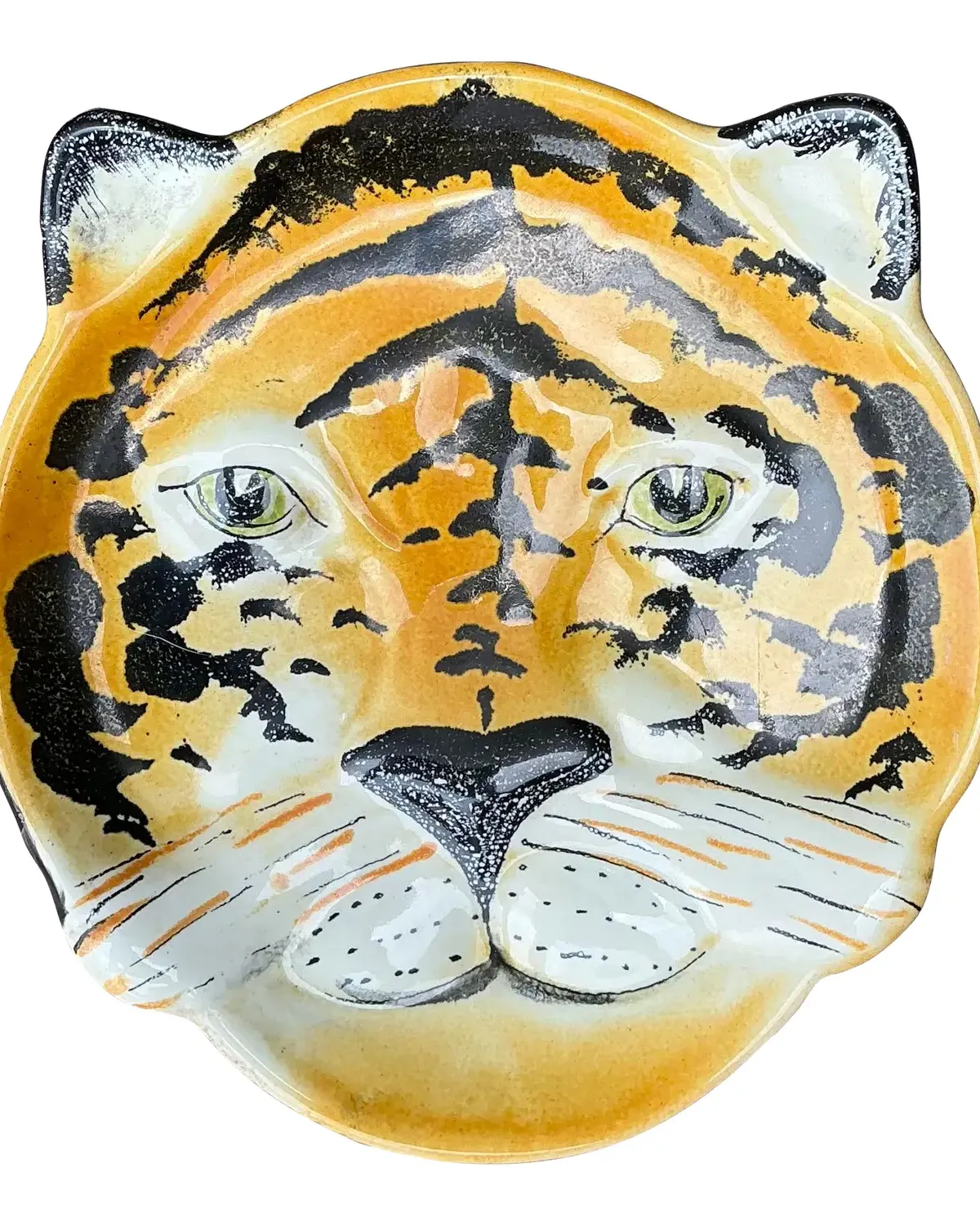 Vintage Glazed Ceramic Tiger Plate
