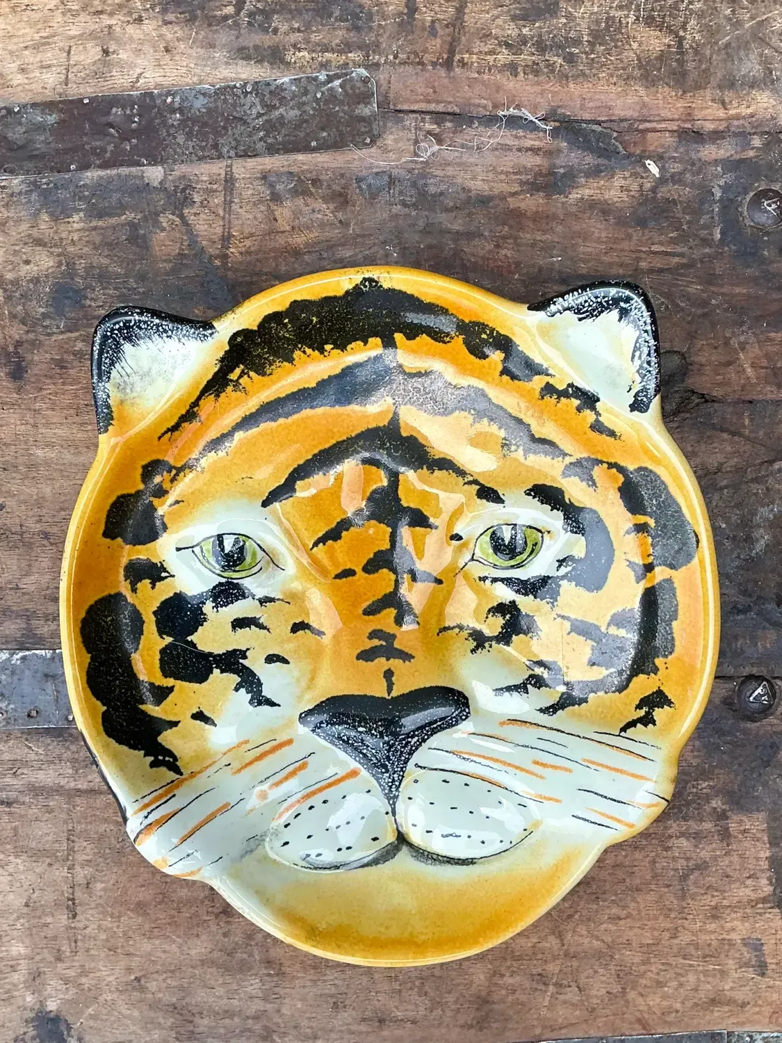 Vintage Glazed Ceramic Tiger Plate — additional photo 1