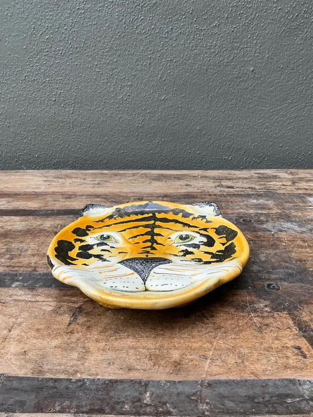 Vintage Glazed Ceramic Tiger Plate — additional photo 3