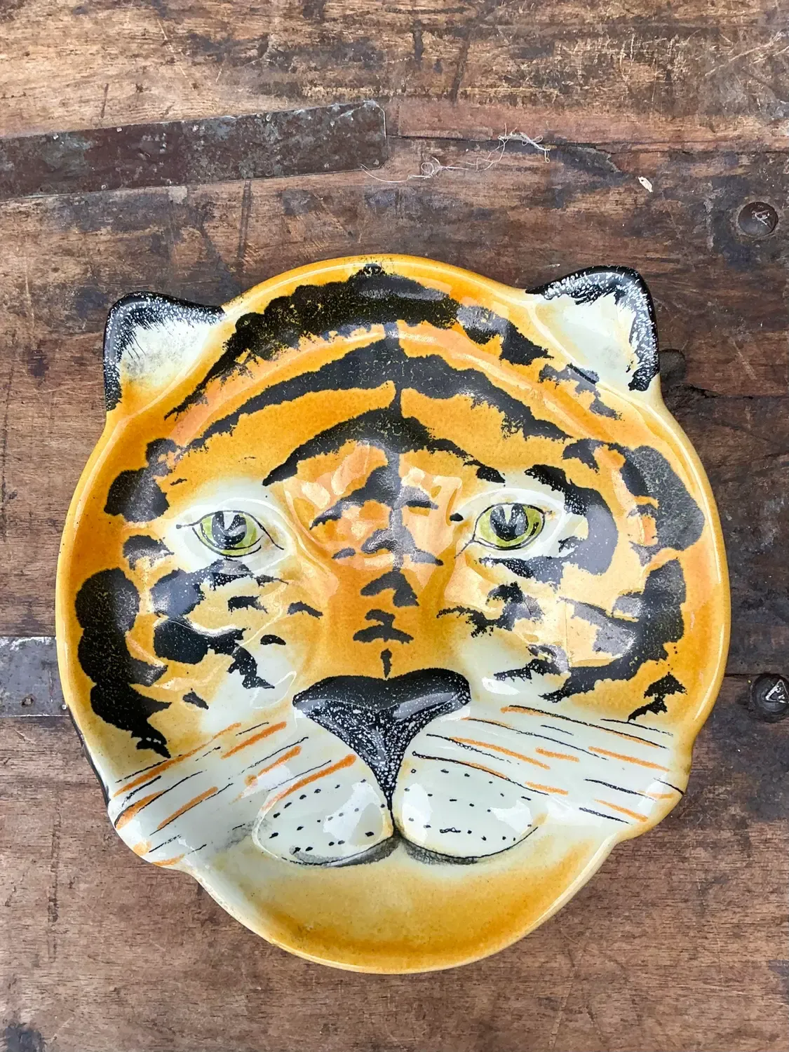 Vintage Glazed Ceramic Tiger Plate — additional photo 5