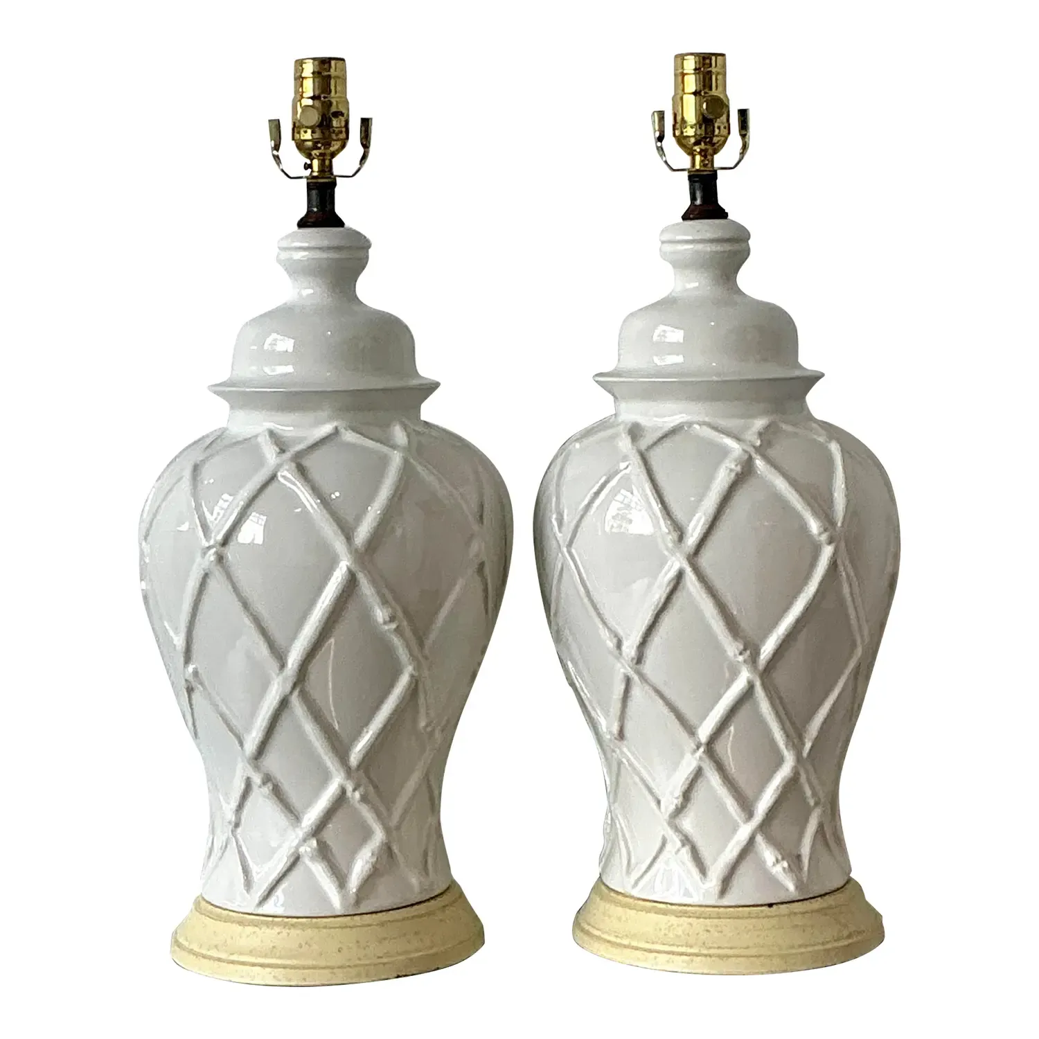 Vintage Glazed Ceramic Trellis Lamps - A Pair