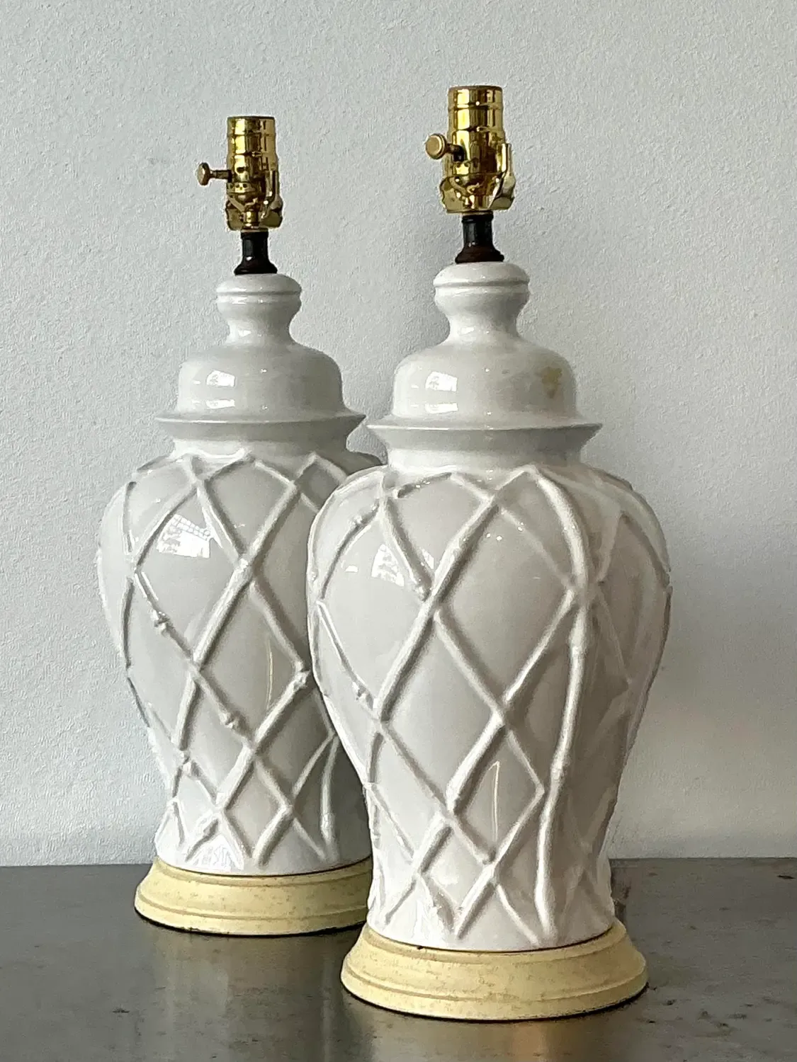 Vintage Glazed Ceramic Trellis Lamps - A Pair — additional photo 3