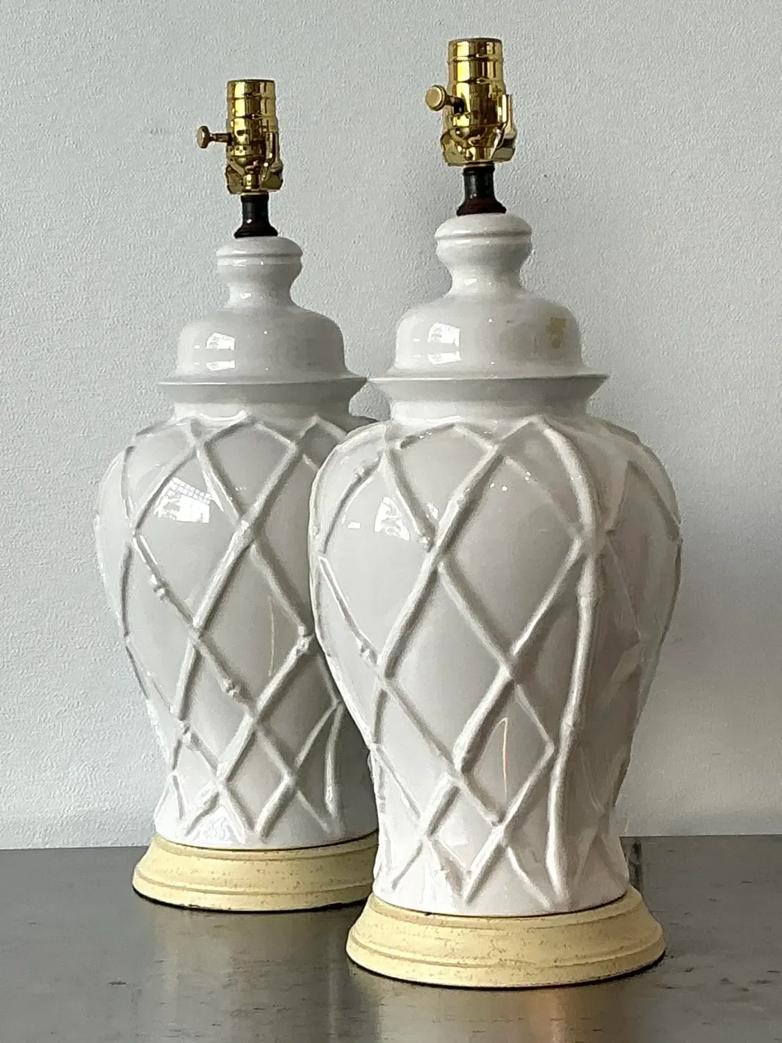 Vintage Glazed Ceramic Trellis Lamps - A Pair — additional photo 4