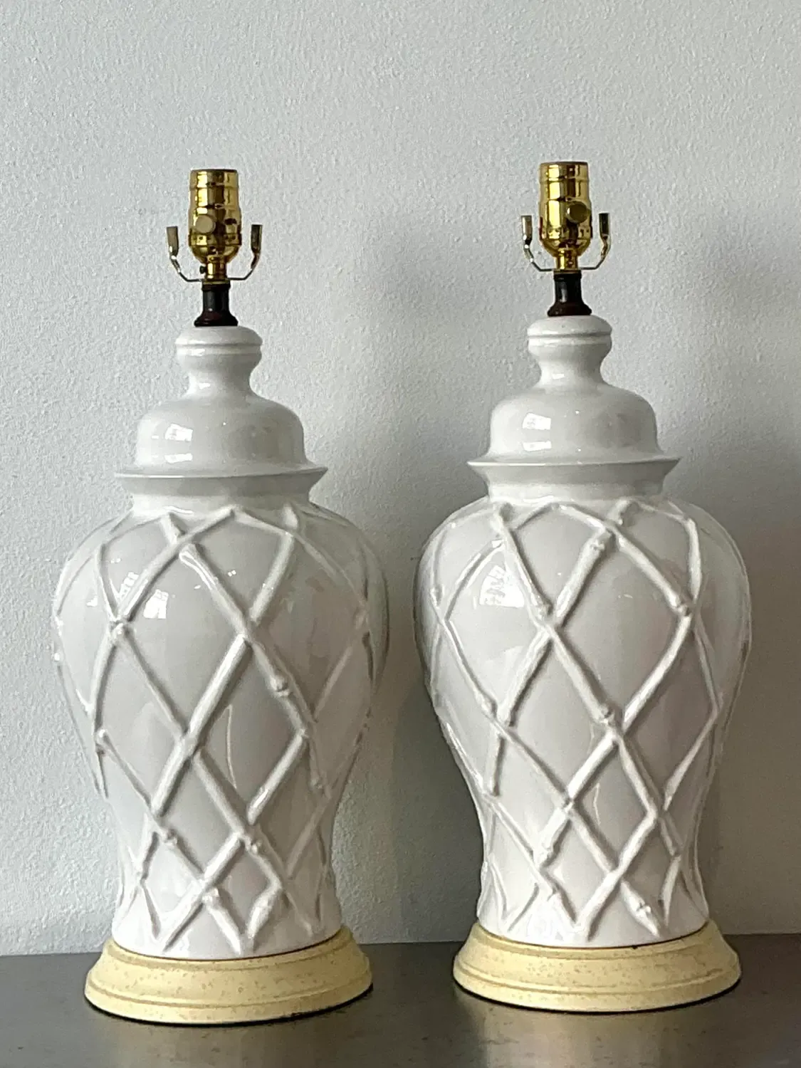Vintage Glazed Ceramic Trellis Lamps - A Pair — additional photo 5