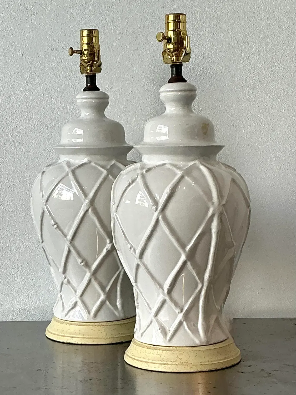 Vintage Glazed Ceramic Trellis Lamps - A Pair — additional photo 6