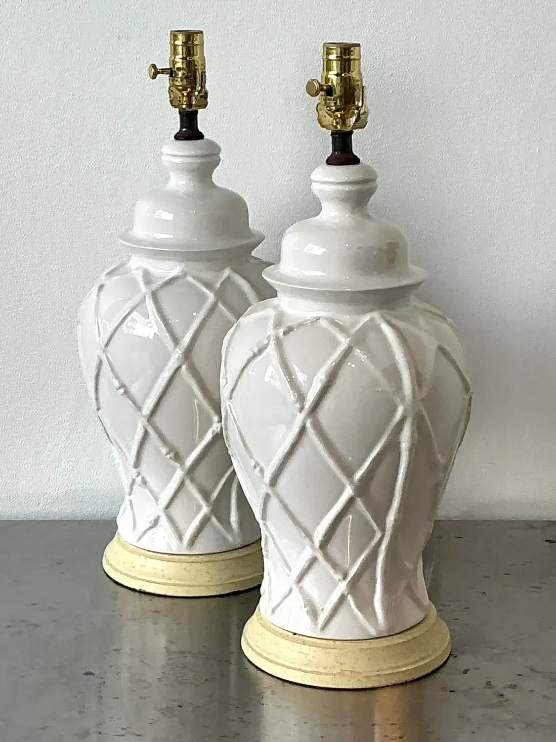 Vintage Glazed Ceramic Trellis Lamps - A Pair — additional photo 7
