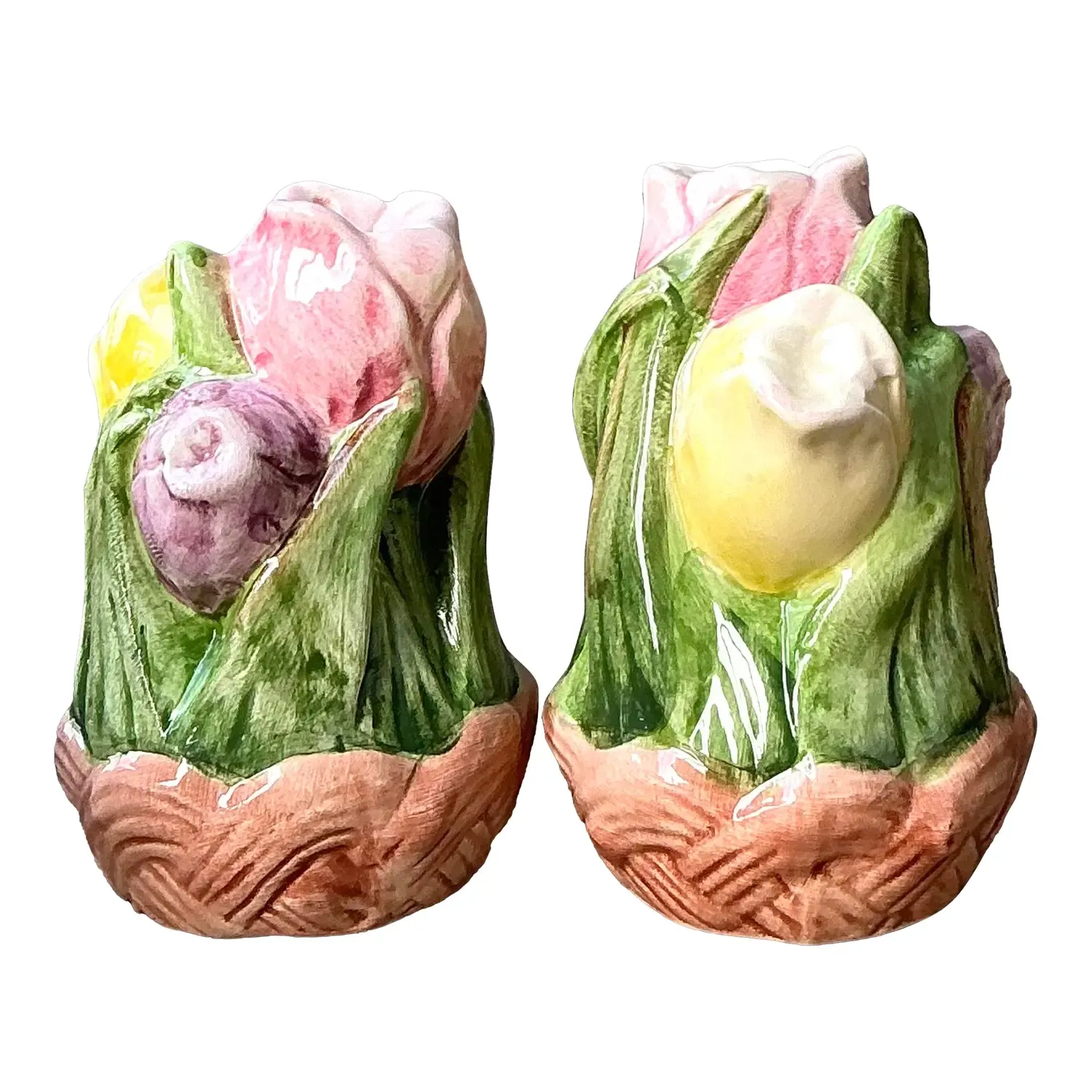 Vintage Glazed Ceramic Tulip Salt and Pepper — additional photo 1