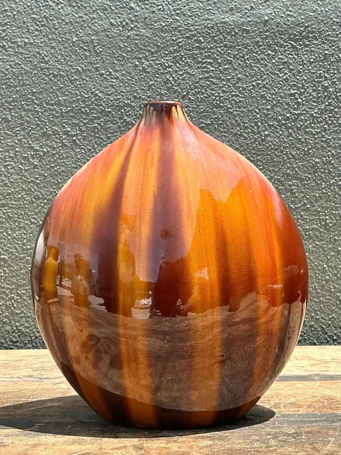 Vintage Glazed Ceramic Vase - Ceramic, 8.75W x 10H — additional photo 1